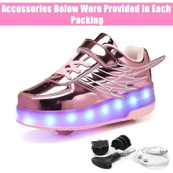 LED Roller Skate Shoes Light Up Sneakers w Detachable Wheels Rechargeable 3Y 3.5 - Picture 5 of 16